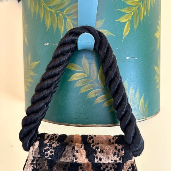 Carpetbags of American Velvet Chevron Print Handbag Mini Rope Handle Vintage - Picture 2 of 8